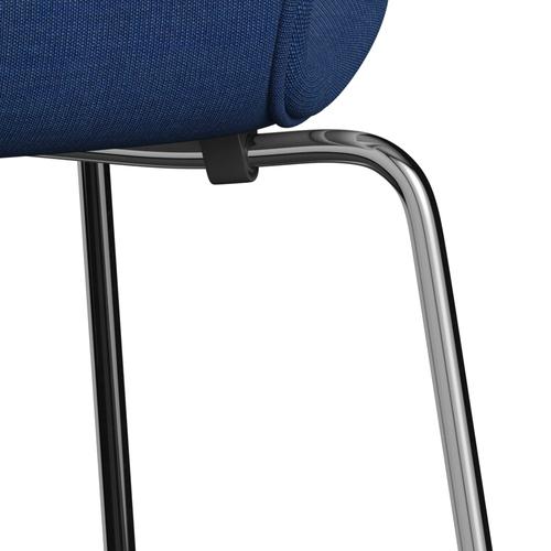 Fritz Hansen 3107 stol helt vadderad, kromad stål/duk klarblå