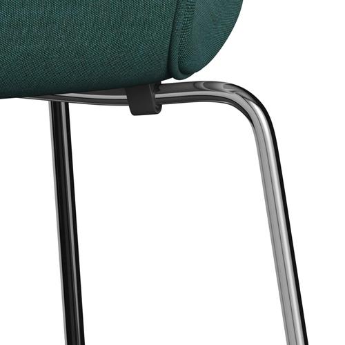 Fritz Hansen 3107 stol helt vadderad, kromad stål/duk smaragdgrön