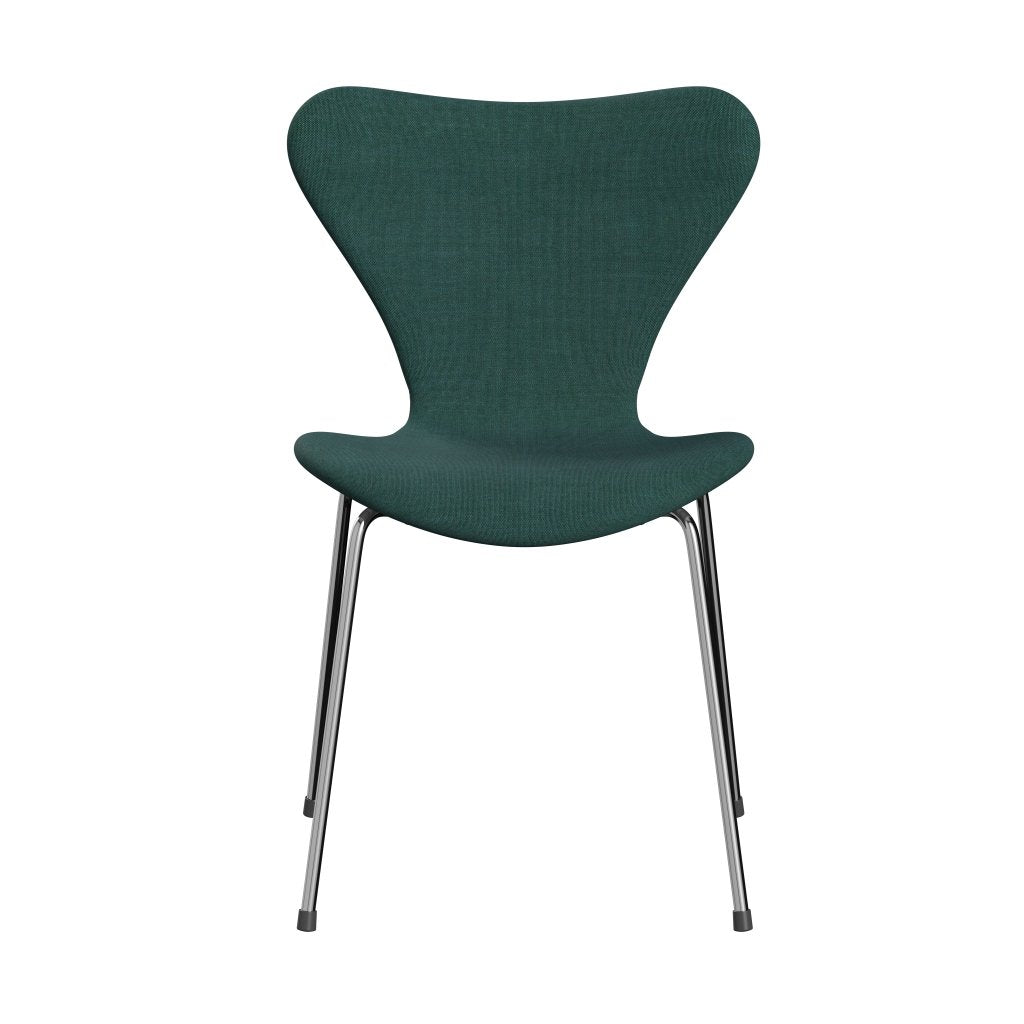 Fritz Hansen 3107 stol helt vadderad, kromad stål/duk smaragdgrön