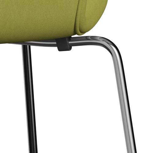 Fritz Hansen 3107 stol helt vadderad, kromad stål/komfort beige/grön