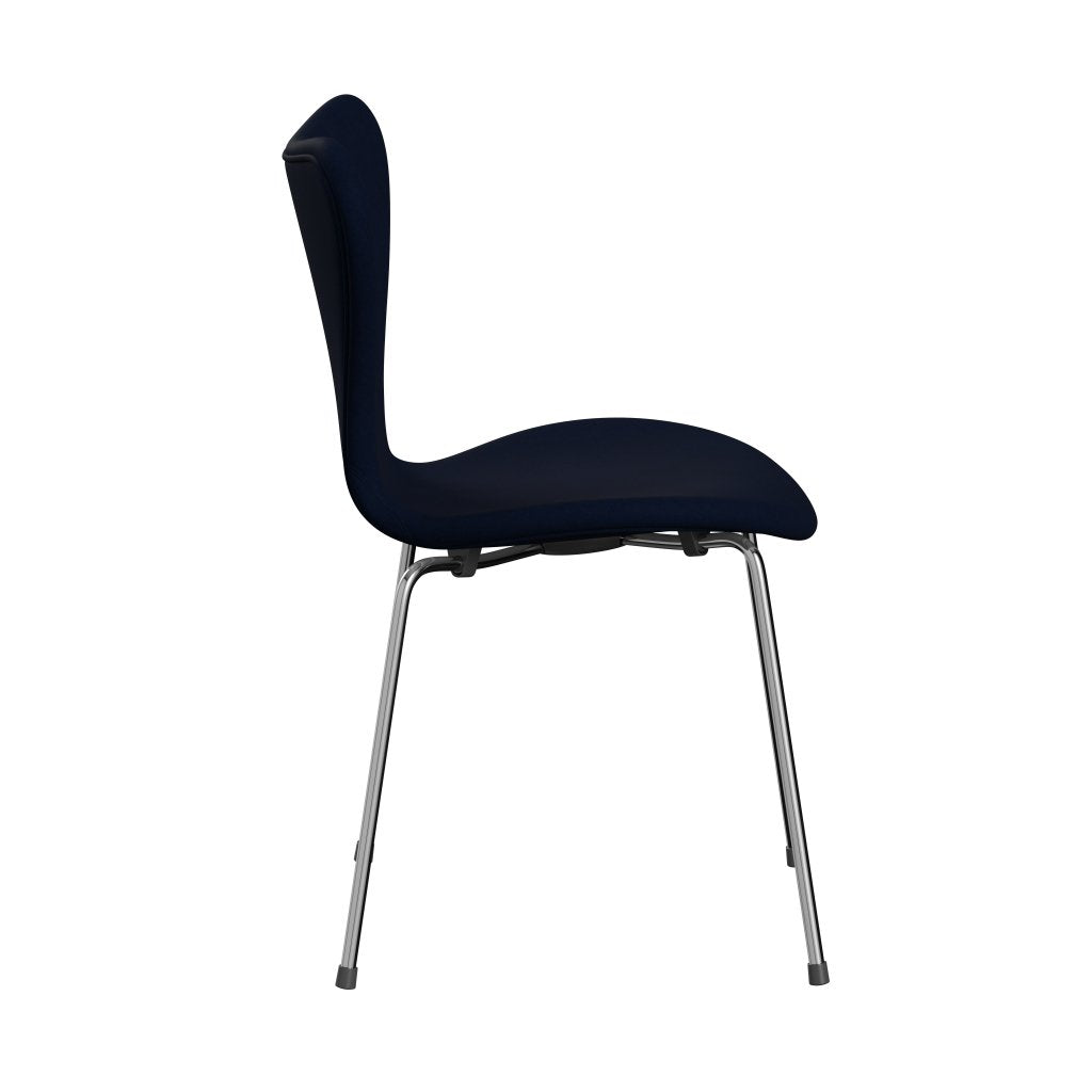 Fritz Hansen 3107 stol helt vadderad, kromad stål/komfort mörkgrå/blått