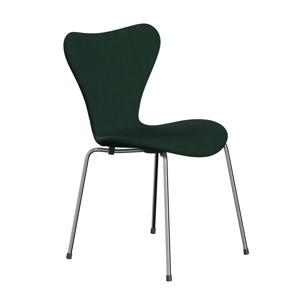 Fritz Hansen 3107 stol helt vadderad, kromad stål/komfort mörkgrön