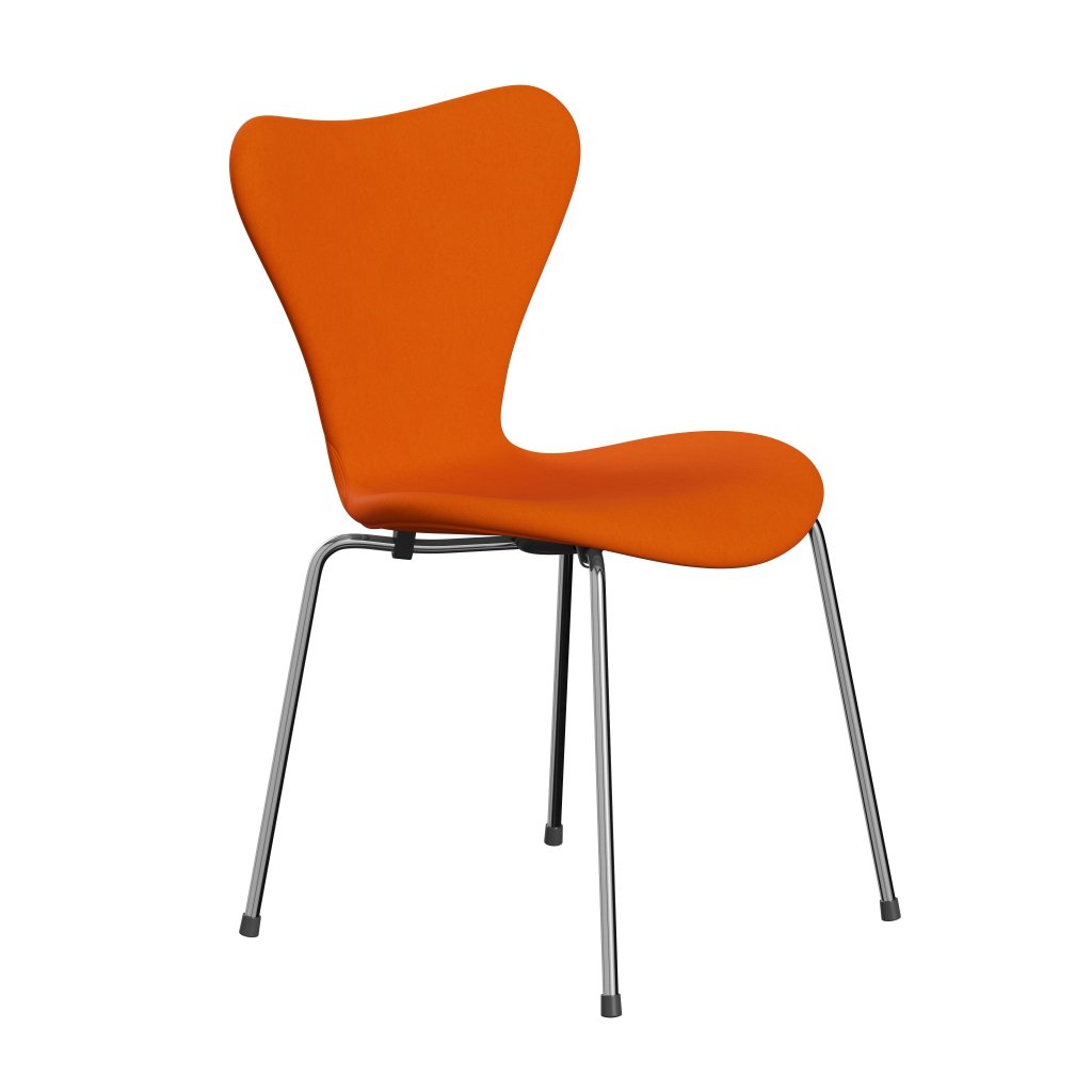 Fritz Hansen 3107 stol helt vadderad, kromad stål/komfort gul/orange