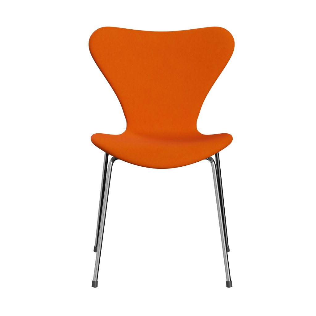 Fritz Hansen 3107 stol helt vadderad, kromad stål/komfort gul/orange