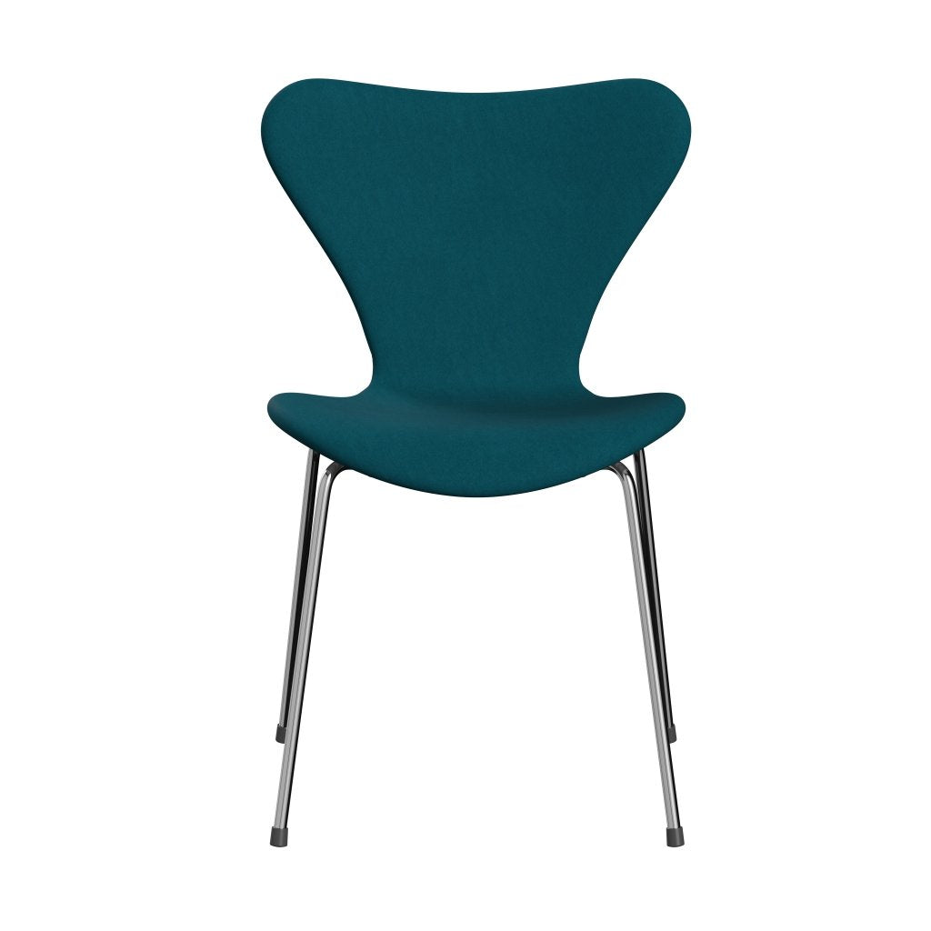 Fritz Hansen 3107 stol helt vadderad, kromad stål/komfort grön/blå