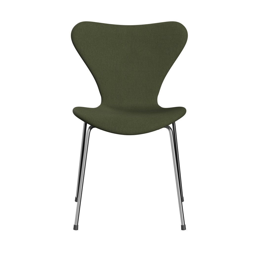 Fritz Hansen 3107 stol helt vadderad, kromad stål/komfort grön/grå