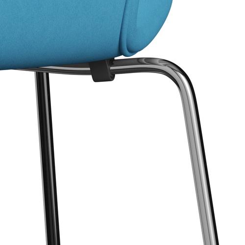 Fritz Hansen 3107 stol helt vadderad, kromat stål/komfortljusblått (C66010)