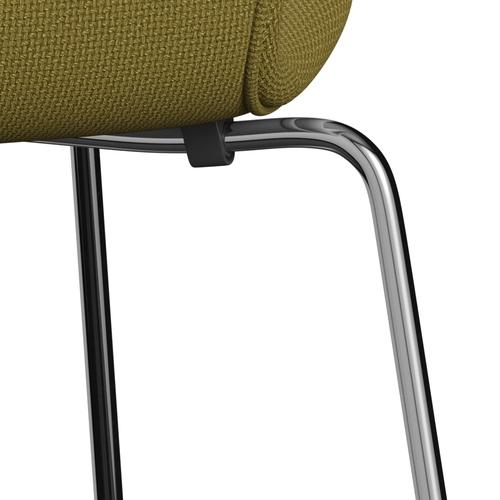 Fritz Hansen 3107 stol helt vadderad, kromad stål/diablo höstgrön