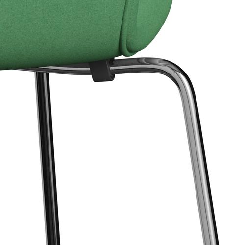 Fritz Hansen 3107 stol helt vadderad, kromad stål/divina grön