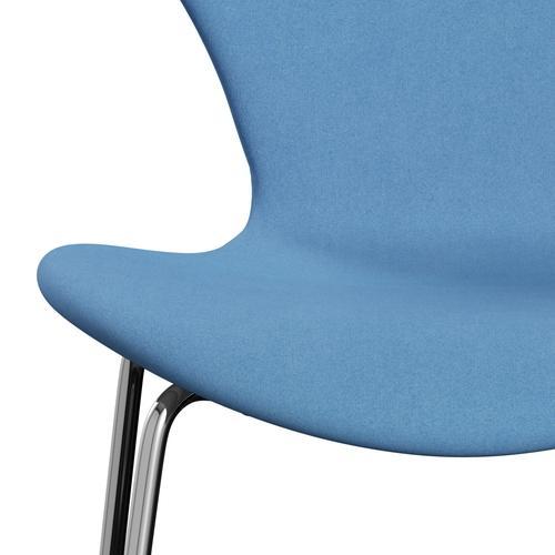 Fritz Hansen 3107 stol helt vadderad, kromad stål/divina klart blått