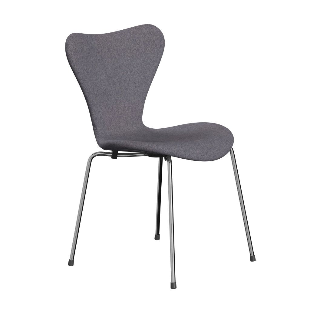 Fritz Hansen 3107 stol helt vadderad, kromad stål/divina MD blekblå grå