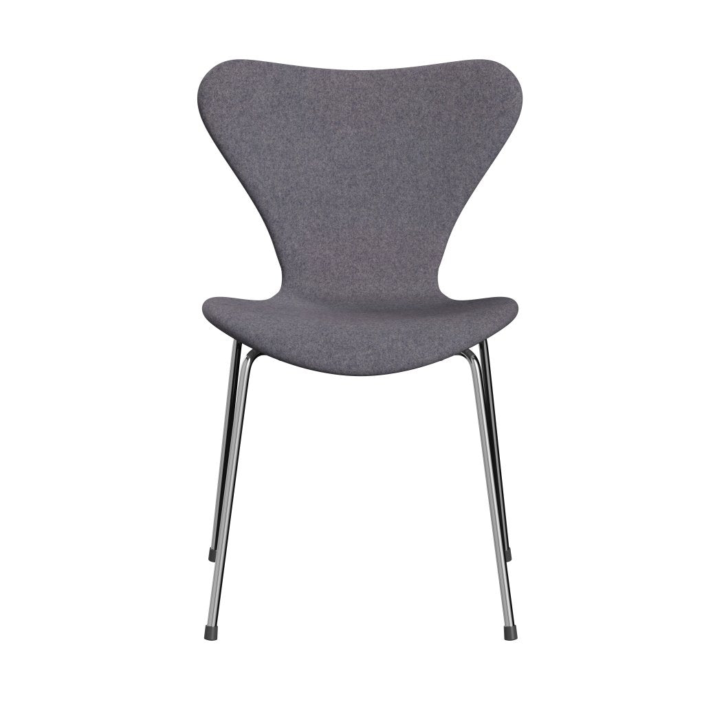 Fritz Hansen 3107 stol helt vadderad, kromad stål/divina MD blekblå grå