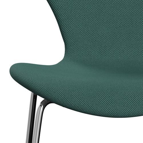 Fritz Hansen 3107 stol helt vadderad, kromad stål/fiord grön
