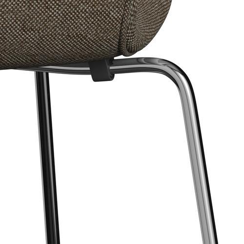 Fritz Hansen 3107 stol helt vadderad, kromad stål/hallingdal brun/grå