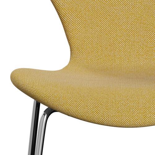 Fritz Hansen 3107 stol helt vadderad, kromad stål/hallingdal gul/vit
