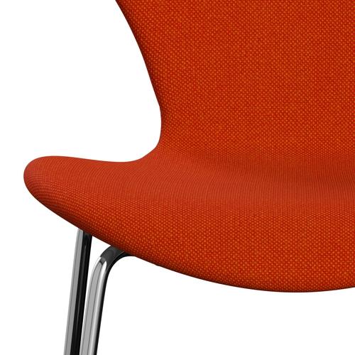 Fritz Hansen 3107 stol helt vadderad, kromad stål/hallingdal röd/orange