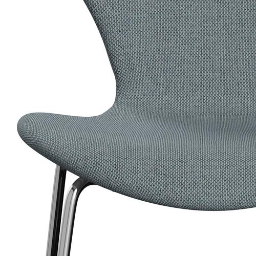 Fritz Hansen 3107 stol helt vadderad, kromad stål/omskull ljusblå/naturlig