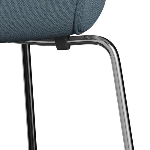 Fritz Hansen 3107 Stol Fuldpolstret, Forkromet Stål/Re-Wool Natural/Light Blue