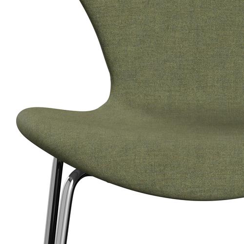 Fritz Hansen 3107 stol helt vadderad, kromad stål/remix grön