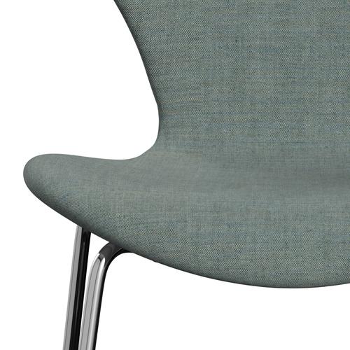Fritz Hansen 3107 stol helt vadderad, kromad stål/remix grön/grå