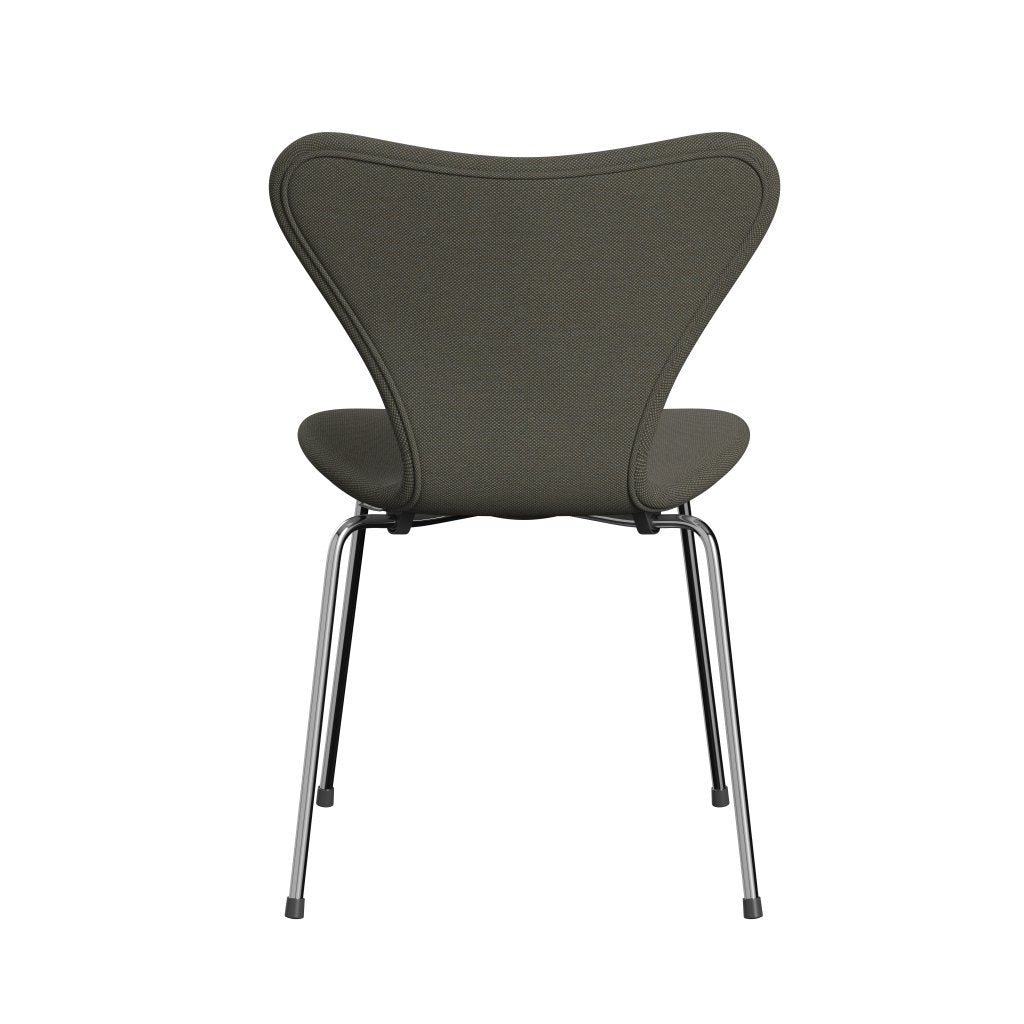 Fritz Hansen 3107 stol helt vadderad, kromad stål/stålcuttrio grå/grön