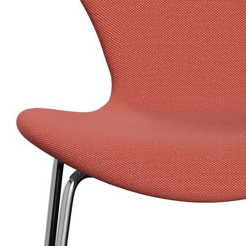 Fritz Hansen 3107 stol helt vadderad, kromad stål/stålcuttrio rosa/orange