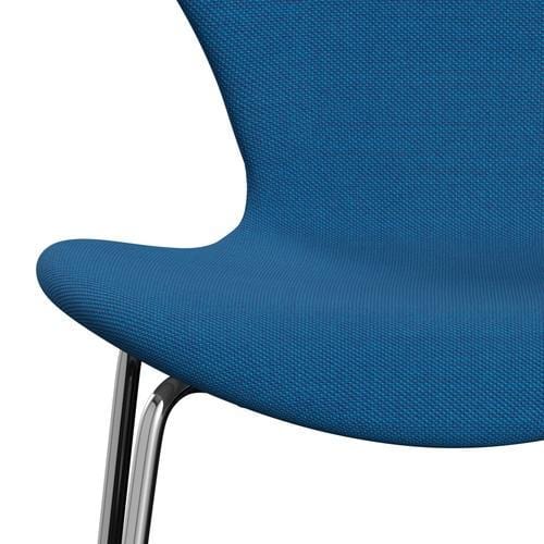 Fritz Hansen 3107 Stol Fuldpolstret, Forkromet Stål/Steelcut Trio Turquise/Blue