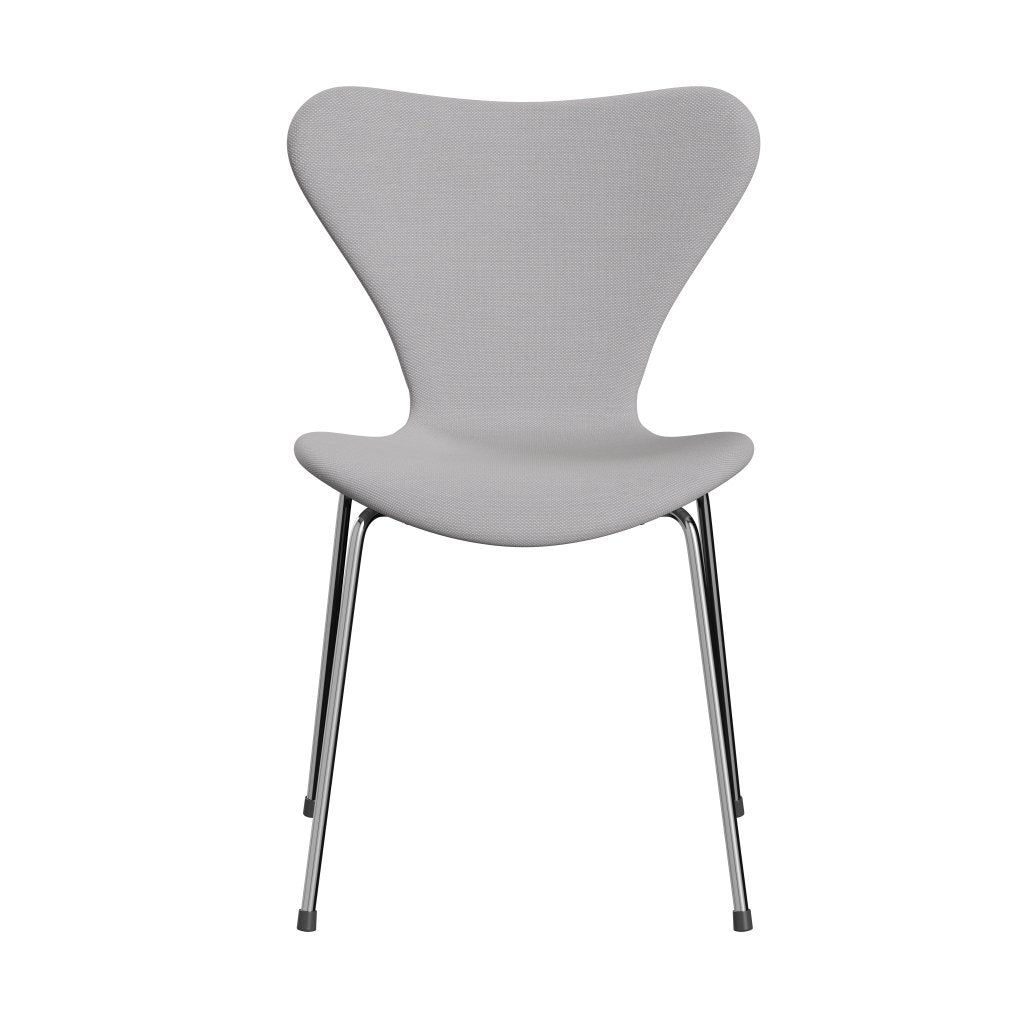 Fritz Hansen 3107 stol helt vadderad, kromad stål/stålcuttrio vit & ljusgrå