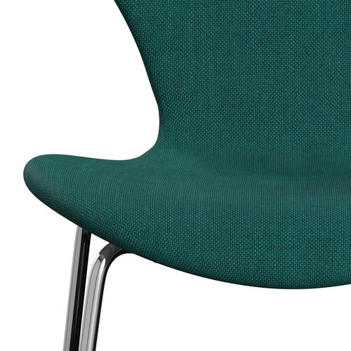 Fritz Hansen 3107 stol helt vadderad, kromad stål/sunniva 2 grön