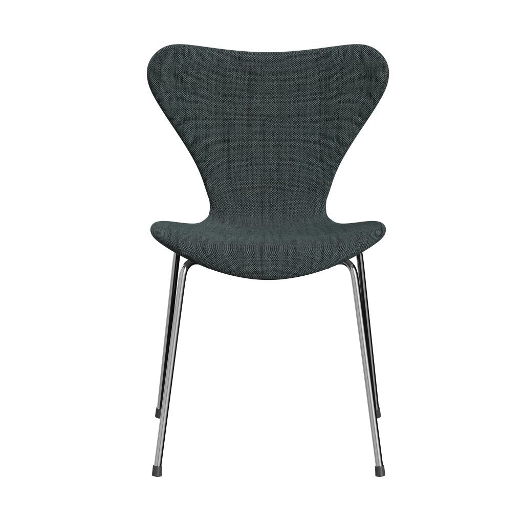 Fritz Hansen 3107 stol helt vadderad, kromad stål/sunniva 2 svart/ljusblå