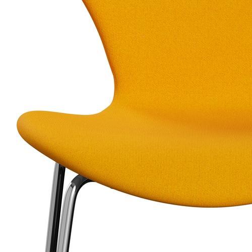 Fritz Hansen 3107 stol helt vadderad, kromad stål/tonus gul orange