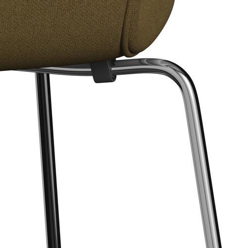 Fritz Hansen 3107 stol helt vadderad, kromad stål/tonus khaki grön