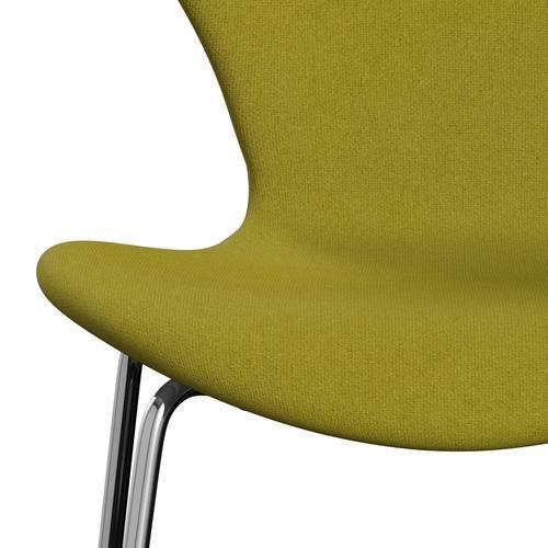 Fritz Hansen 3107 stol helt vadderad, kromad stål/tonus lime grön
