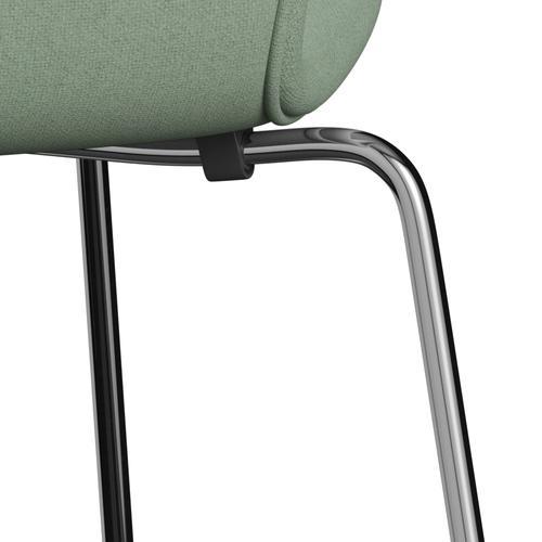 Fritz Hansen 3107 stol helt vadderad, kromad stål/tonus mynta grön