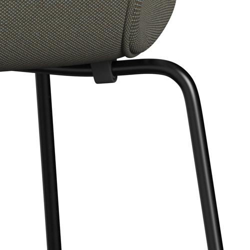 Fritz Hansen 3107 stol helt vadderad, svart/stålcuttrio grå/grön