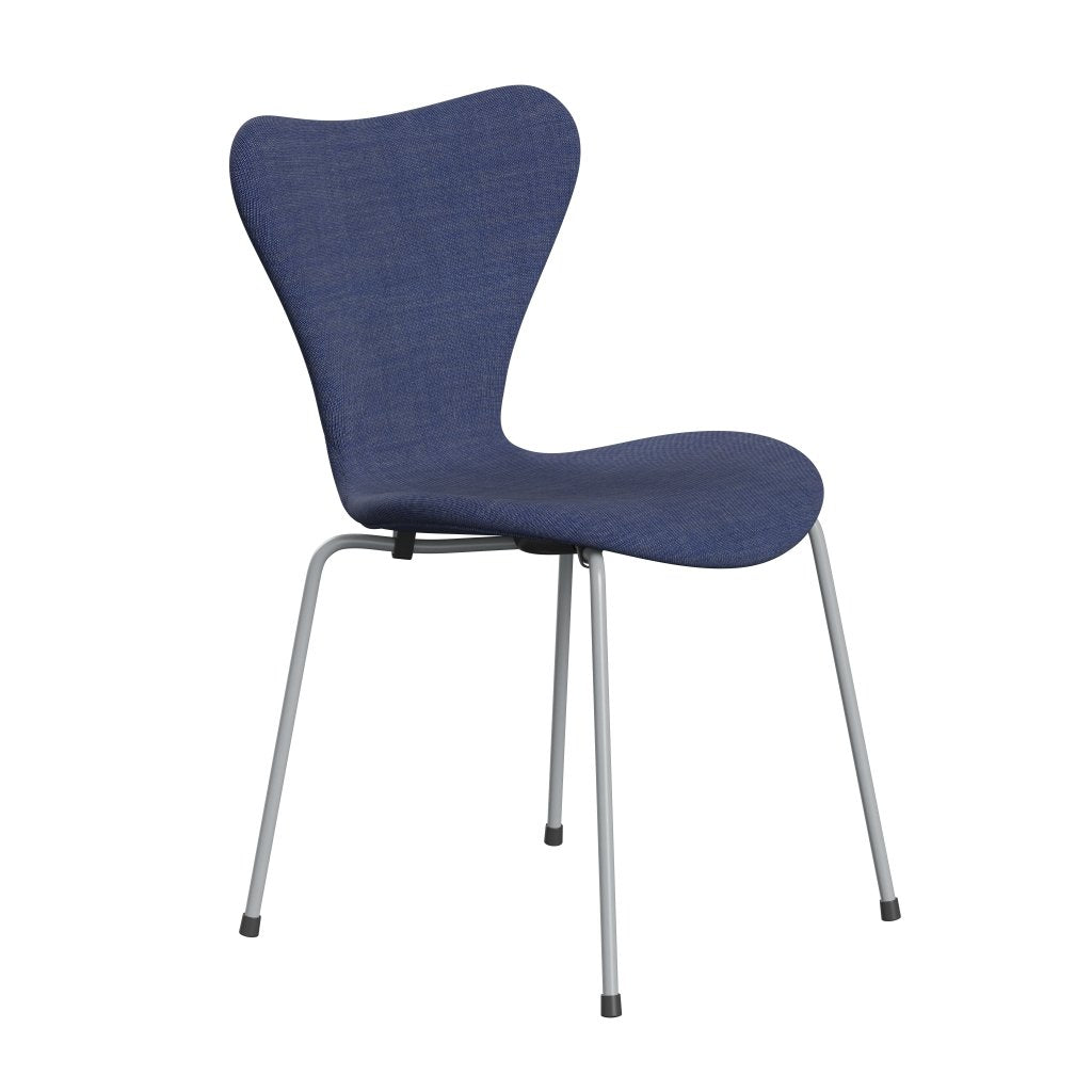 Fritz Hansen 3107 stol helt vadderad, silvergrå/duk tvättad blå