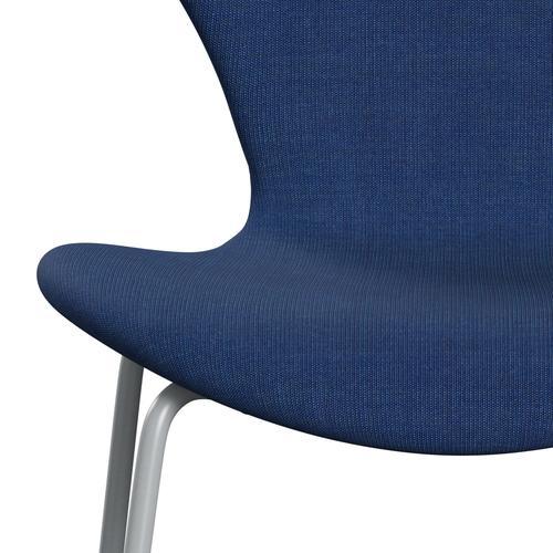 Fritz Hansen 3107 stol helt vadderad, silvergrå/duk klarblå