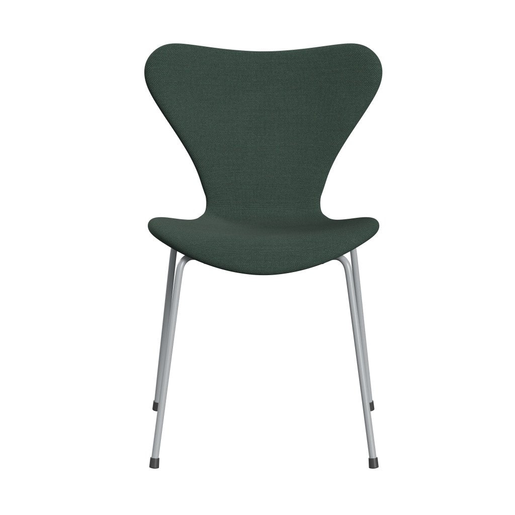 Fritz Hansen 3107 stol helt vadderad, silvergrå/stålcuttrio dammig grön (STR966)