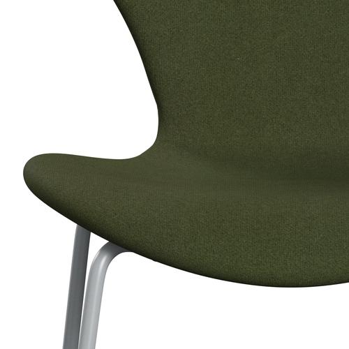 Fritz Hansen 3107 stol helt vadderad, silvergrå/tonus millitar green divina