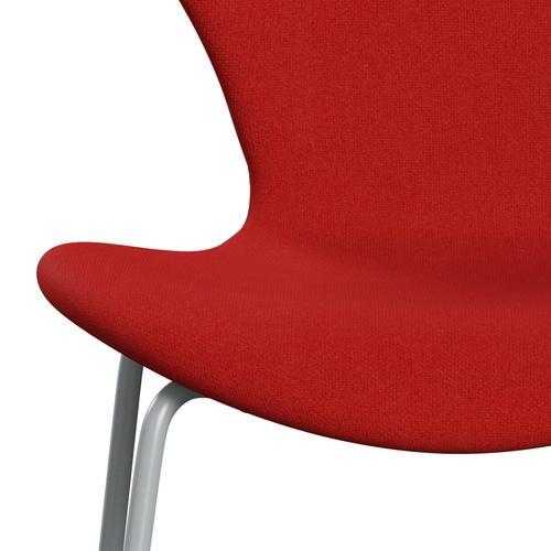 Fritz Hansen 3107 stol helt vadderad, silvergrå/tonus orange/röd