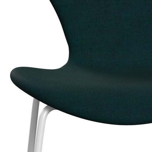 Fritz Hansen 3107 stol helt vadderad, vit/duk mörkblå/grön