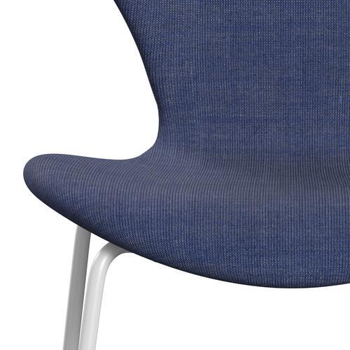 Fritz Hansen 3107 stol helt vadderad, vit/duk tvättad blå