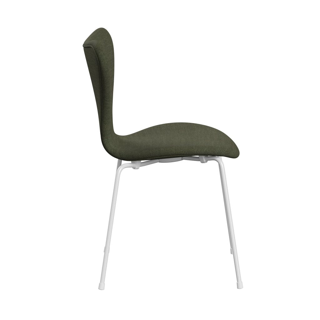 Fritz Hansen 3107 Stol Fuldpolstret, Hvid/Canvas Moss Green