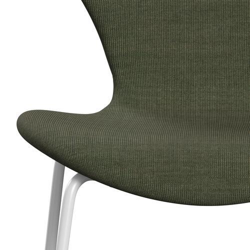 Fritz Hansen 3107 Stol Fuldpolstret, Hvid/Canvas Moss Green