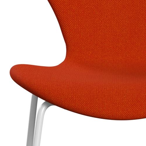 Fritz Hansen 3107 stol helt vadderad, vit/hallingdal röd/orange