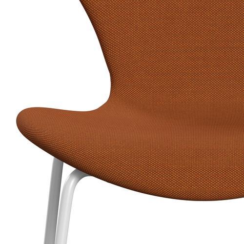 Fritz Hansen 3107 stol helt vadderad, vit/stålcuttrio bränd orange