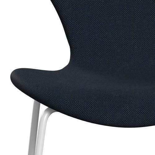 Fritz Hansen 3107 stol helt vadderad, vit/sunniva 2 mörkblå