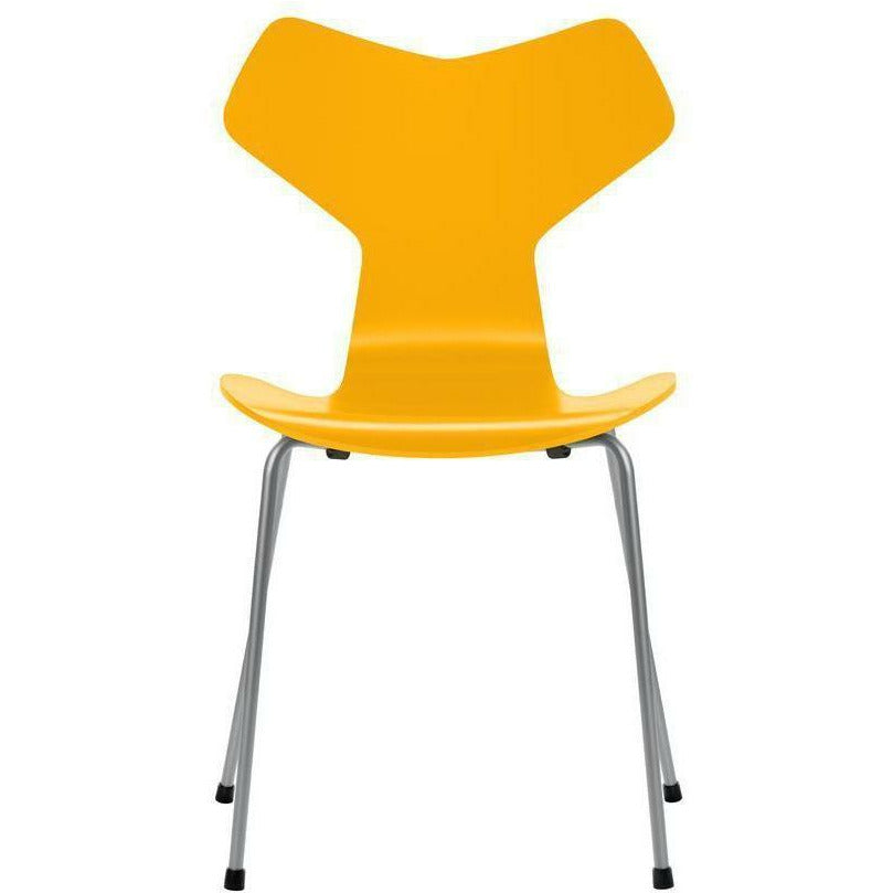 Fritz Hansen Grand Prix stol lackerad sann gul skald, silvergrå ben