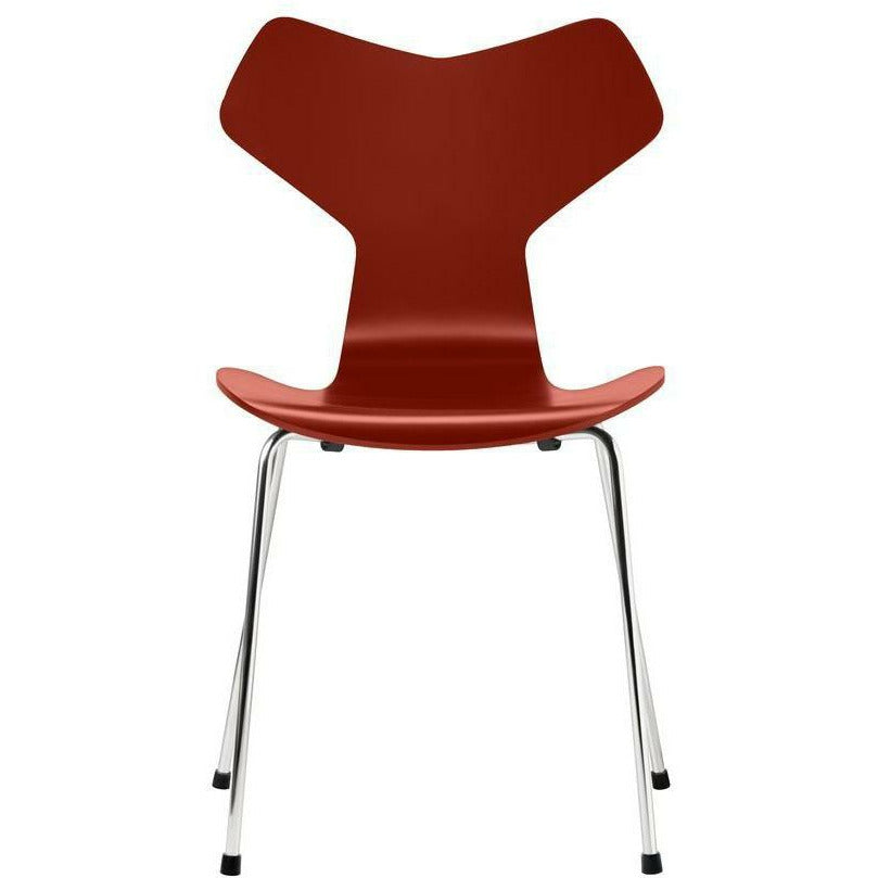 Fritz Hansen Grand Prix stol lackerad venetiansk röd skald, kromade stålben