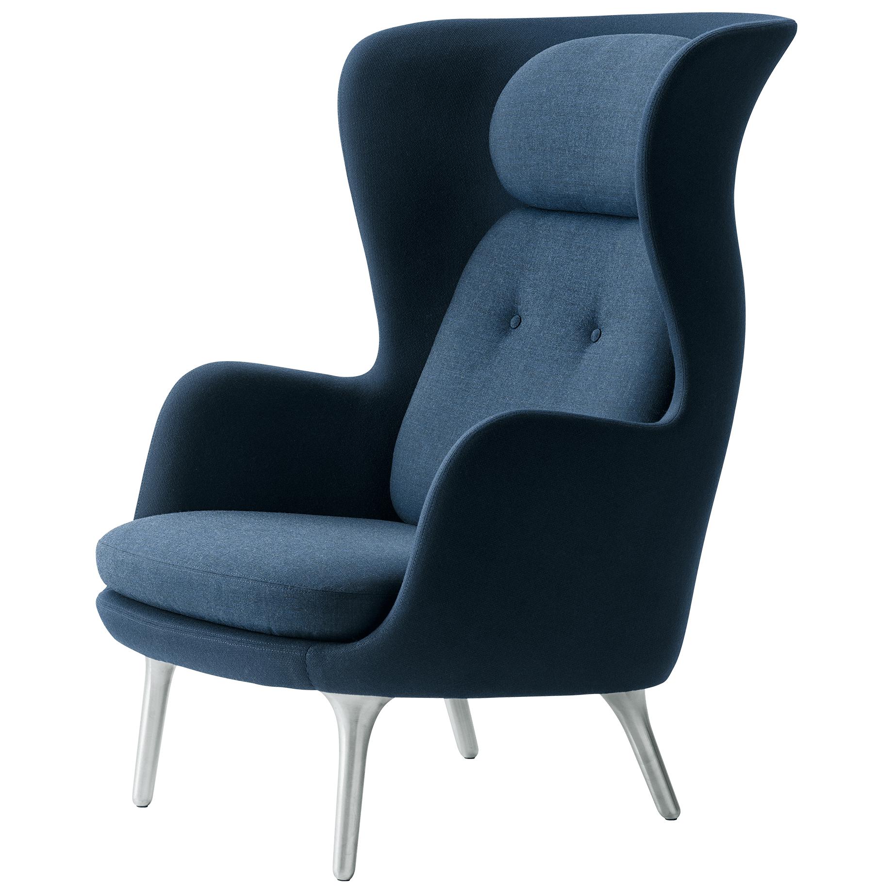 Fritz Hansen Ro lounge stol aluminium, berömmelse svart/duk mörkblå